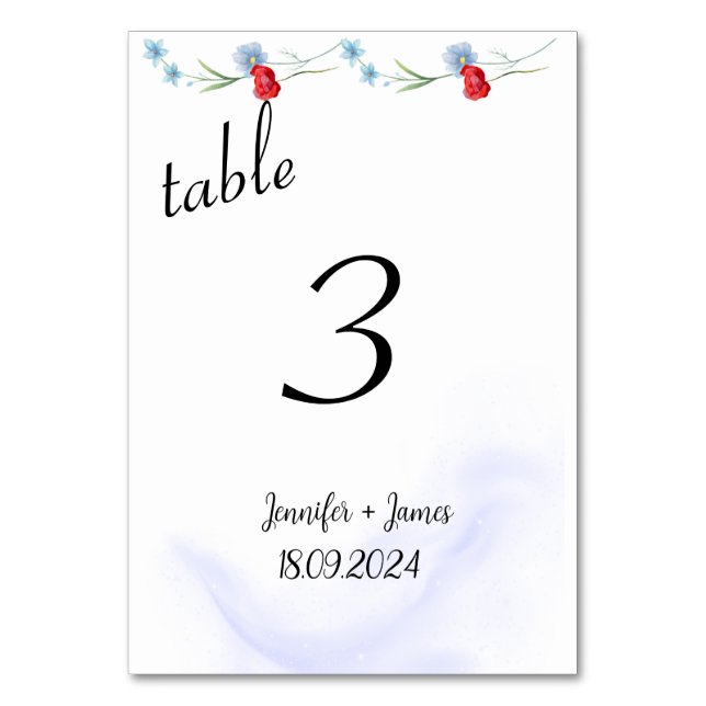 Wildflowers  table number (Front)