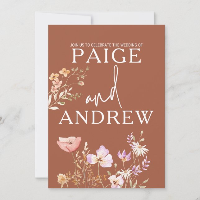 Wildflowers Teracotta Farmhouse Wedding Invitation (Front)