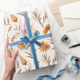 Wildflowers Terracotta Botanical Pattern Wrapping Paper