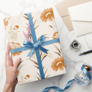 Wildflowers Terracotta Botanical Pattern Wrapping Paper