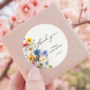 Wildflowers Thank You Bridal Shower Classic Round Sticker