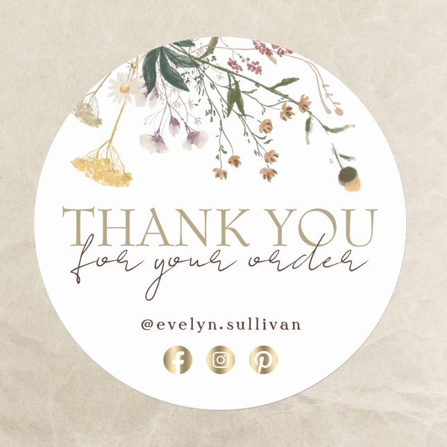 Wildflowers Thank You Classic Round Sticker (Creator Uploaded)
