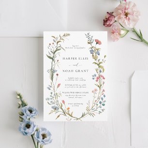 Wildflowers Theme Whimsical Pastels Modern Wedding Invitation