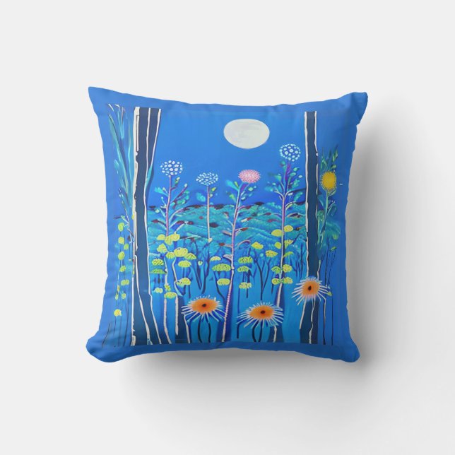 Wildflowers under a Full Moon Cushion (Front)