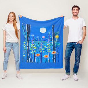 Wildflowers under a Full Moon Fleece Blanket