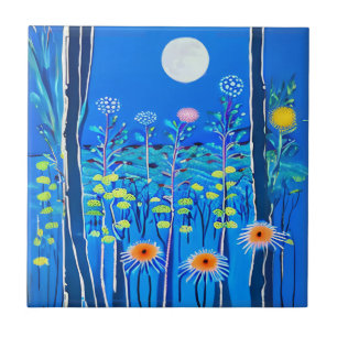 Wildflowers under a Full Moon Tile