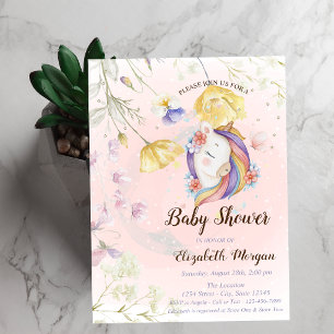 Wildflowers Unicorn Butterflies Stars Baby Shower Invitation