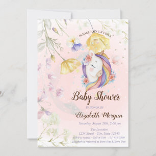 Wildflowers Unicorn Butterflies Stars Baby Shower Invitation