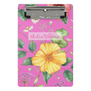 Wildflowers Vintage Drawing / Chick, Pink Mini Clipboard