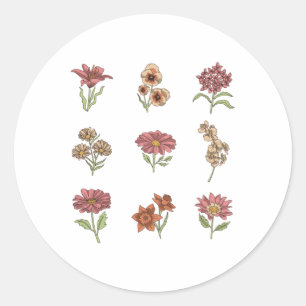 Wildflowers Vintage Flowers Botanical Classic Round Sticker