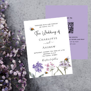 Wildflowers violet QR budget wedding invitation