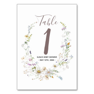 Wildflowers Watercolor Baby Shower Table Number