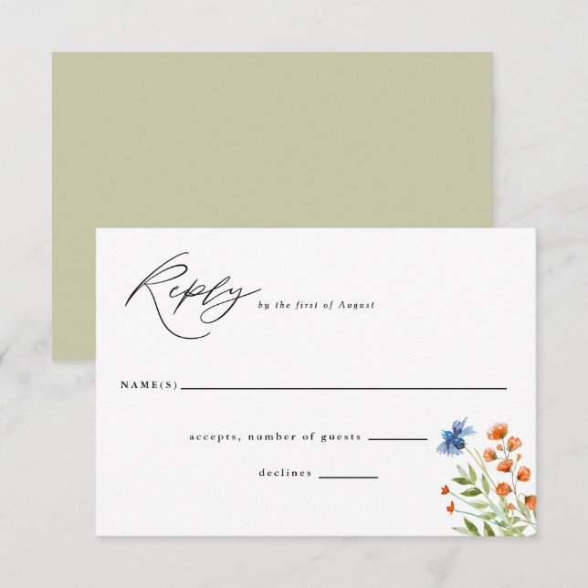 Wildflowers Watercolor Boho Flowers Wedding Reply  RSVP Card (Front/Back)