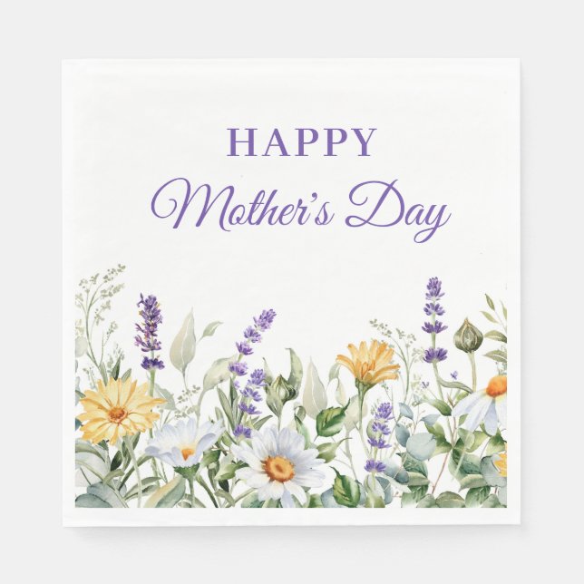 Wildflowers Watercolor Border Happy Mother's Day Napkin (Front)