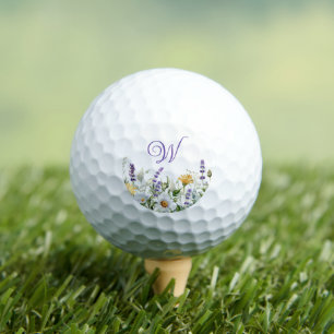 Wildflowers Watercolor Border Monogram Golf Balls