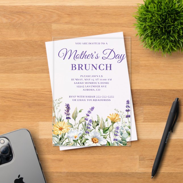 Wildflowers Watercolor Border Mother's Day Brunch Acrylic Invitations (Insitu (Invitation Card))