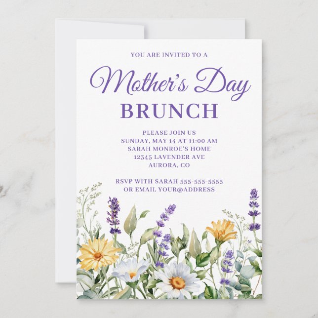 Wildflowers Watercolor Border Mother's Day Brunch Invitation (Front)