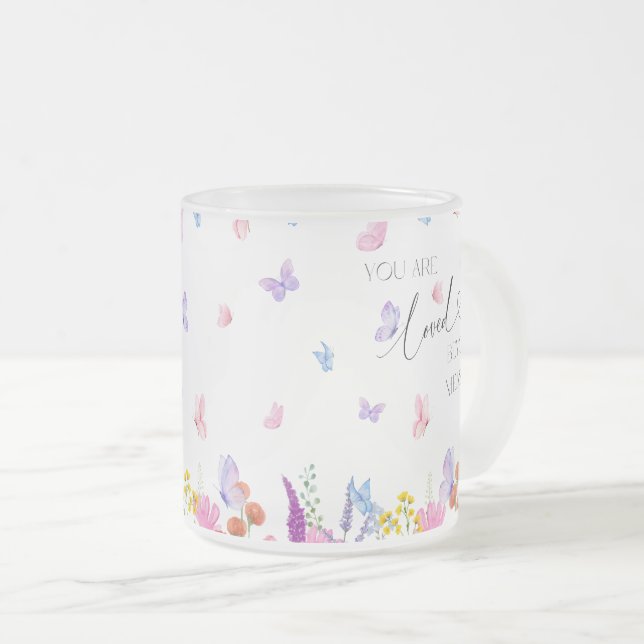 Wildflowers Watercolor Christian Bible Verse  Frosted Glass Coffee Mug (Front Right)