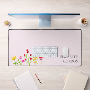 Wildflowers Watercolor Floral Boho Chic Modern Desk Mat