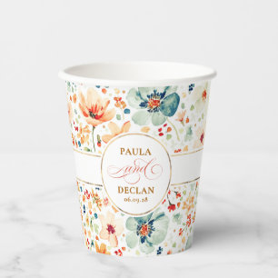 Wildflowers Watercolor Floral Elegant Boho Wedding Paper Cups