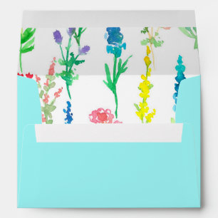 Wildflowers Watercolor Pen Pal Letter Writing Blue Envelope