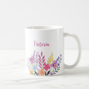 Wildflowers Watercolor Pink Blue Orange Purple Coffee Mug