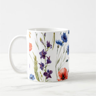 Wildflowers Watercolor Poppy Chamomile Background Coffee Mug