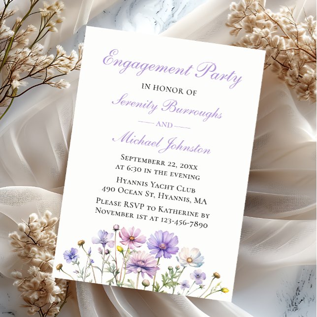 Wildflowers Watercolor Purple Floral Engagement  Invitation (Creator Uploaded)