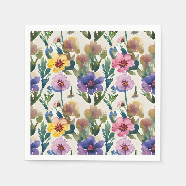 wildflowers watercolor wedding napkins (Front)