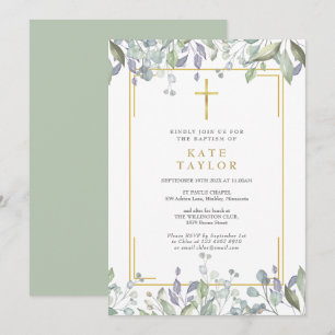 Wildflowers Watercolour Floral Baptism Christening Invitation
