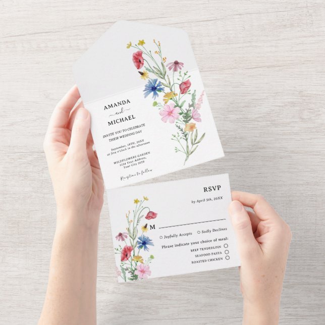 Wildflowers Wedding All In One Invitation (Tearaway)