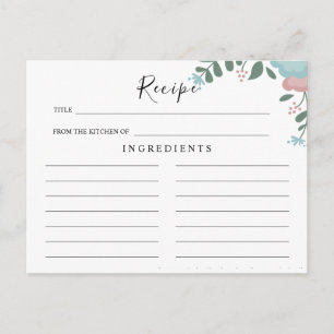 Wildflowers Wedding ,Boho Floral Recipe Card