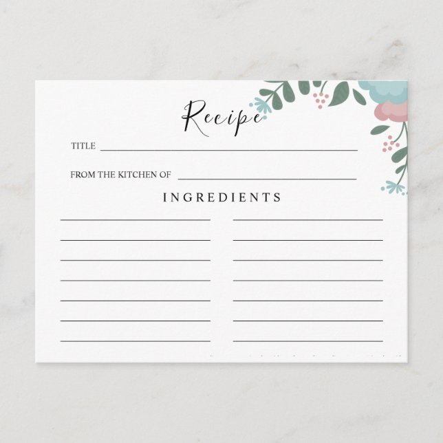 Wildflowers Wedding ,Boho Floral Recipe Card (Front)