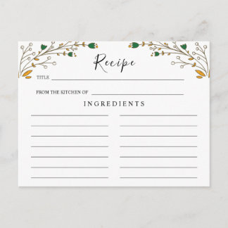 Wildflowers Wedding ,Boho Floral Recipe Card