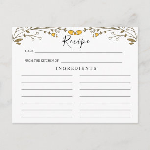 Wildflowers Wedding ,Boho Floral Recipe Card