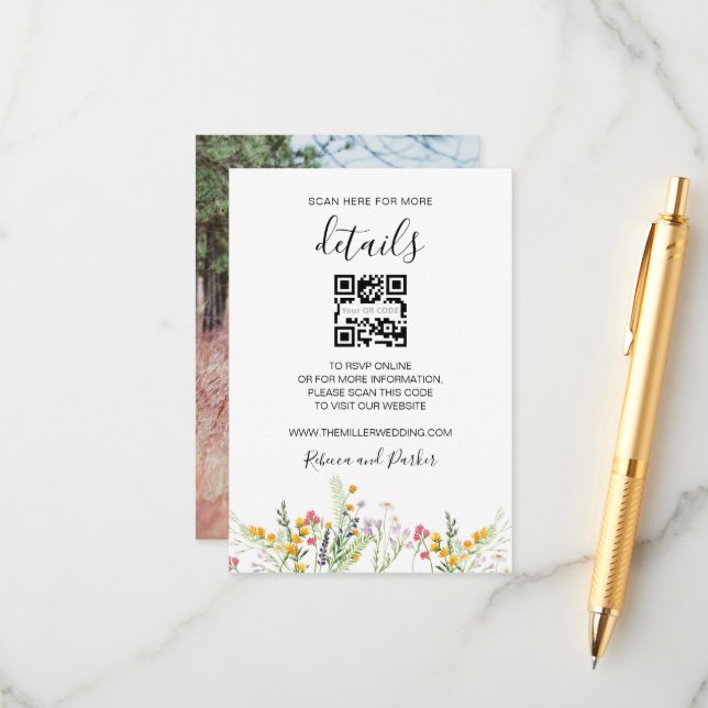 wildflowers wedding details QR photo insert card (Front/Back In Situ)