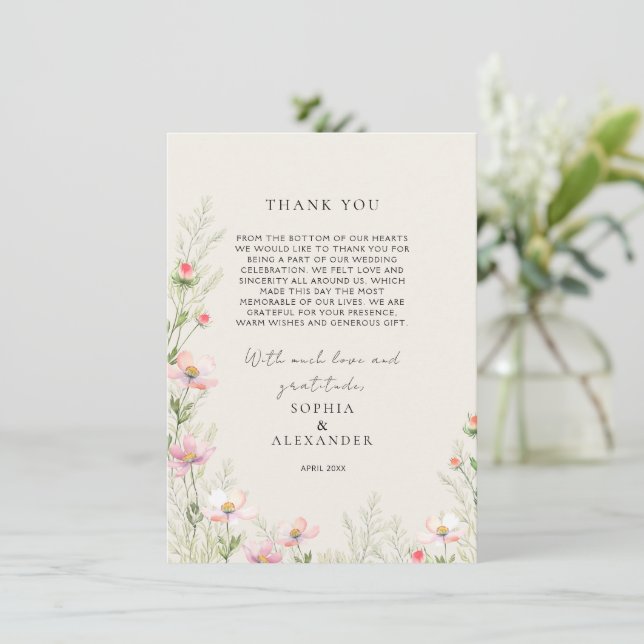 Wildflowers Wedding Flat Thank You Card (Standing Front)
