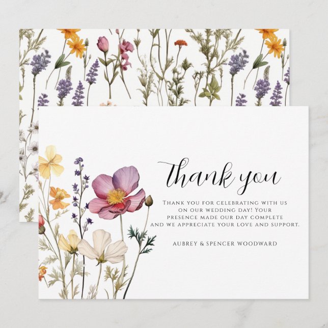 Wildflowers Wedding Flat Thank You Card (Front/Back)