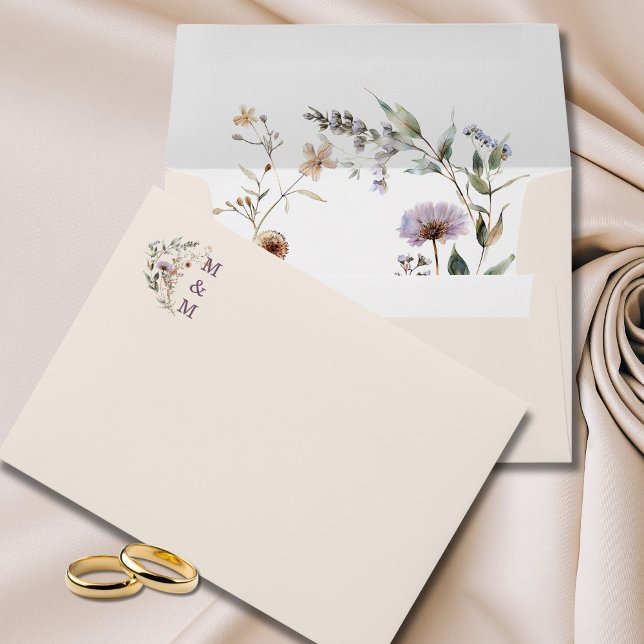 Wildflowers Wedding Floral Modern Monogram  Envelope (Creator Uploaded)