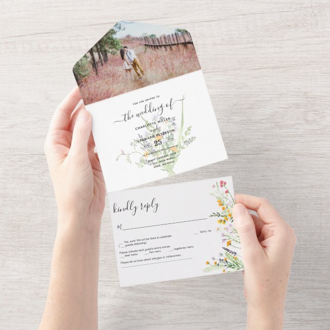 Wildflowers Wedding photo  All In One Invitation (Tearaway)