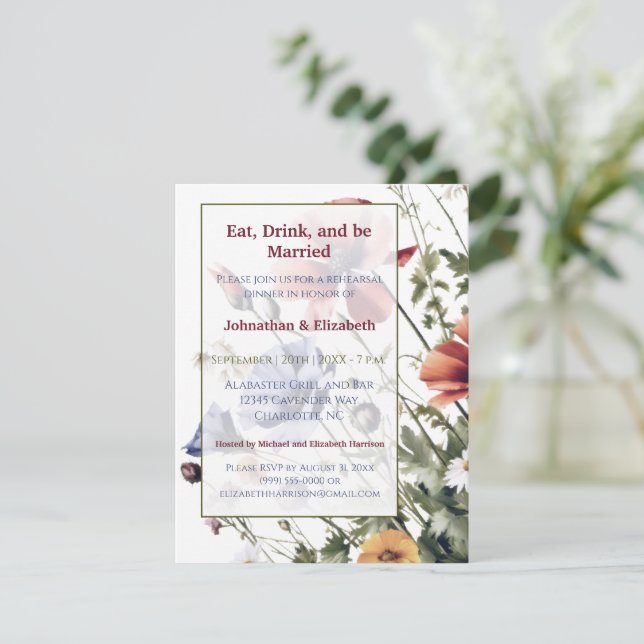 Wildflowers Wedding Rehearsal Dinner Invitation (Standing Front)