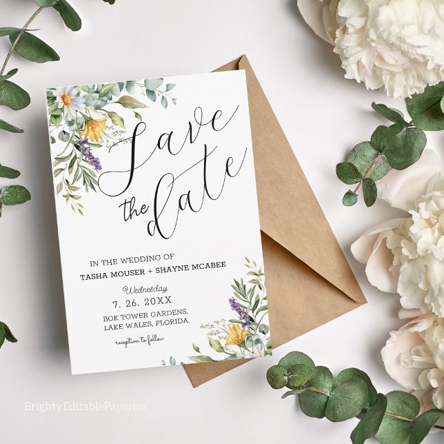 Wildflowers Wedding Save The Date Card (Announce your wedding or special event in style with our unique watercolor design.)