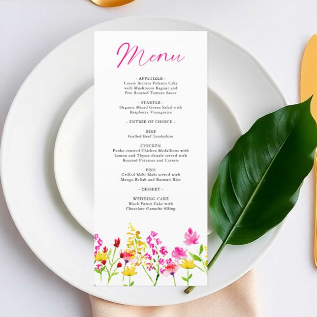 Wildflowers Wedding Script floral watercolor Menu (Creator Uploaded)