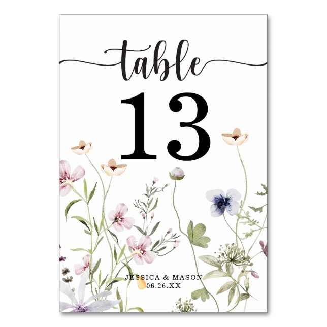 Wildflowers Wedding Table Numbers Double Sided (Front)