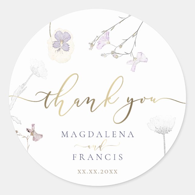 wildflowers wedding thank you  classic round sticker (Front)