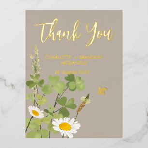 Wildflowers Wedding Thank You Gold Foil Invitation Postcard