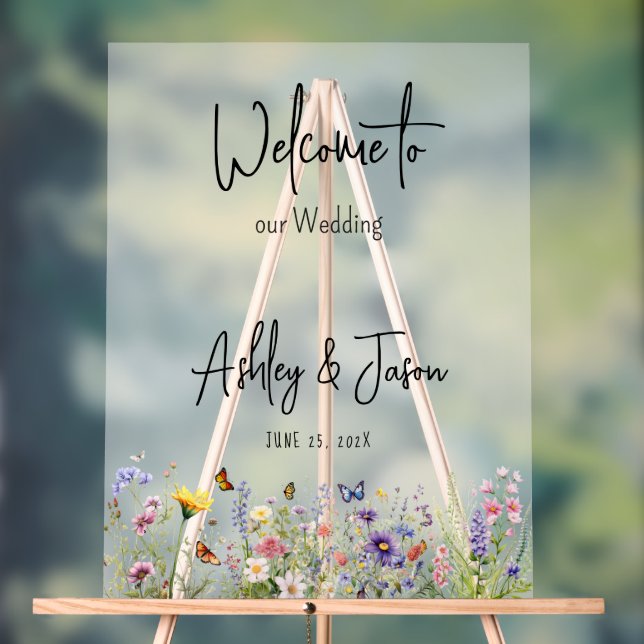 Wildflowers Wedding Welcome frosted Acrylic Sign (Neutral)