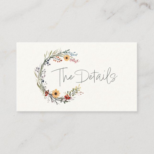 Wildflowers wedding wreath the details enclosure card (Front)
