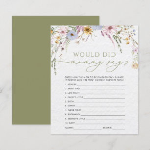 Wildflowers What Did Mummy Say Baby Shower Game