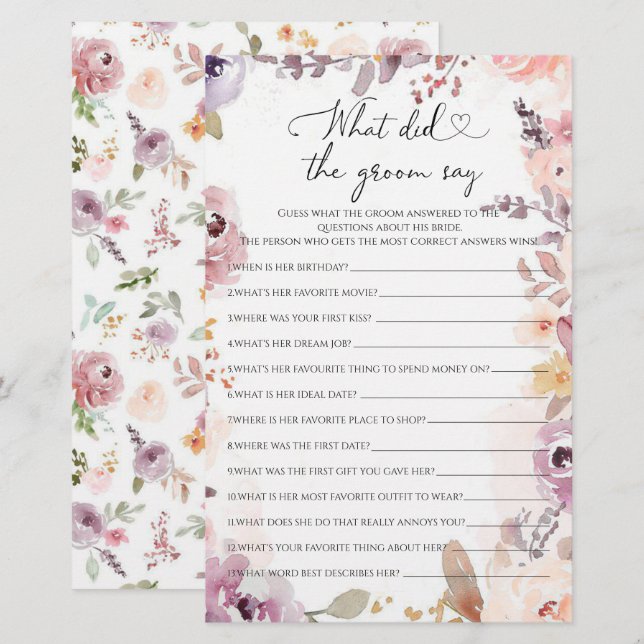 Wildflowers What did the groom say bridal shower (Front/Back)